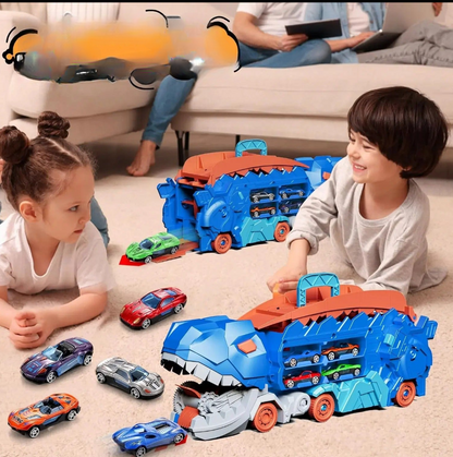 Blue Dinosaur-Themed Transformable Vehicle Launcher Playset