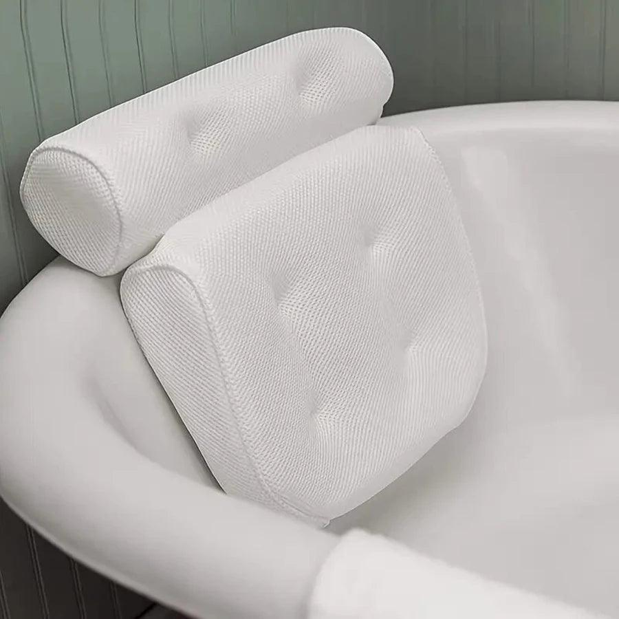 Luxury Bath Pillow – 3D Mesh, Suction, Neck Support