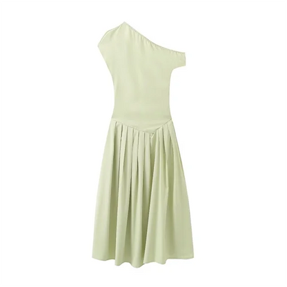 Elegant High-Waist Pleated Summer Dress