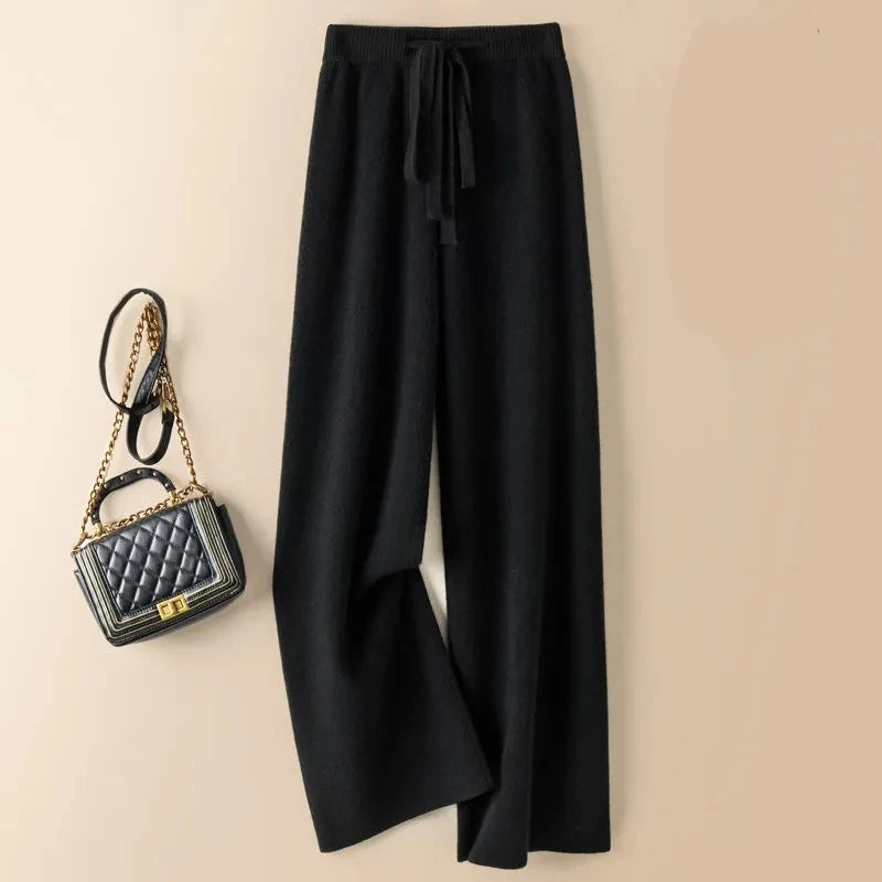 Knit High Waist Straight Ankle Pants for Women