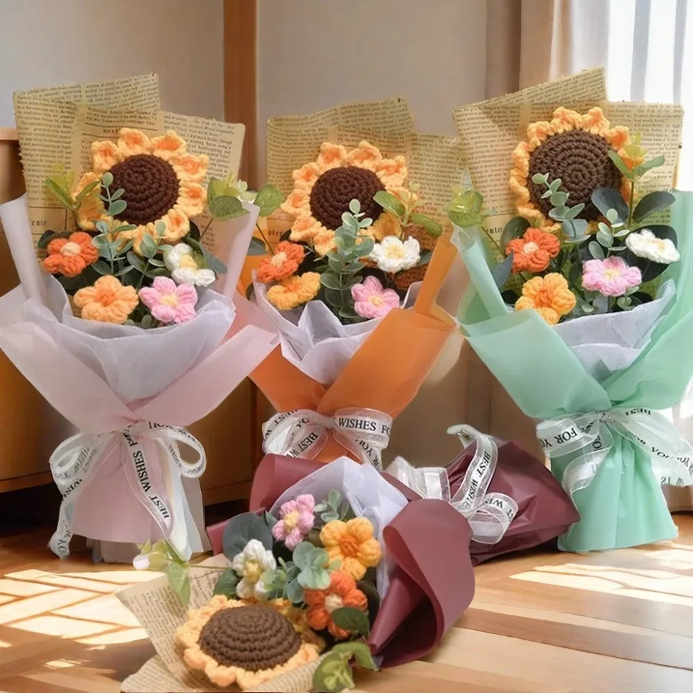 Handmade Sunflower Daisy Crochet Bouquet - Eternal Flower Gift
