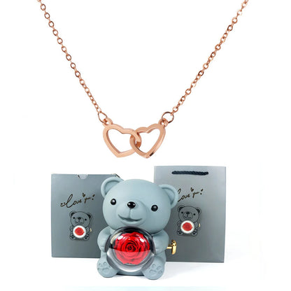 Double Heart Necklace with Bear Gift Box