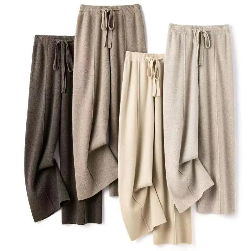 Wool Knitted Wide Leg Trousers for Women