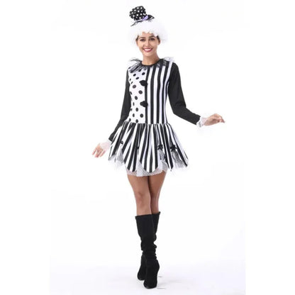 Black and White Circus Striped Clown Costume