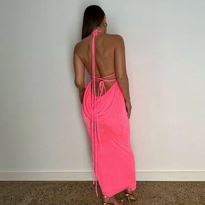 Elegant Backless Green Maxi Dress for Women