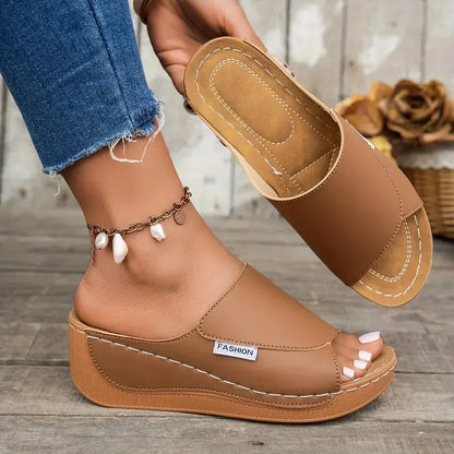Wedge Sandals with Open Toe and Buckle Strap