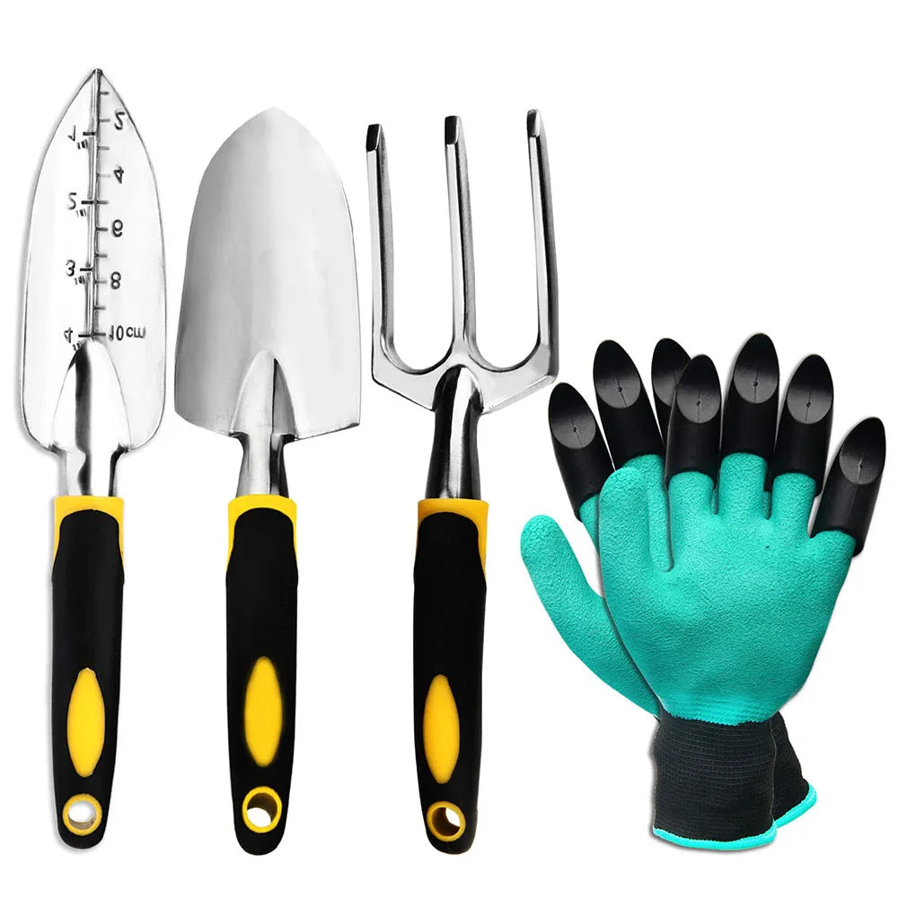 Stainless Steel Gardening Tool Set with Claw Gloves