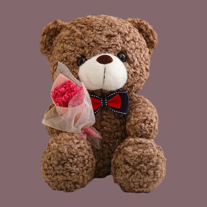 Kawaii Teddy Bear Plush with Bouquet - Romantic Gift