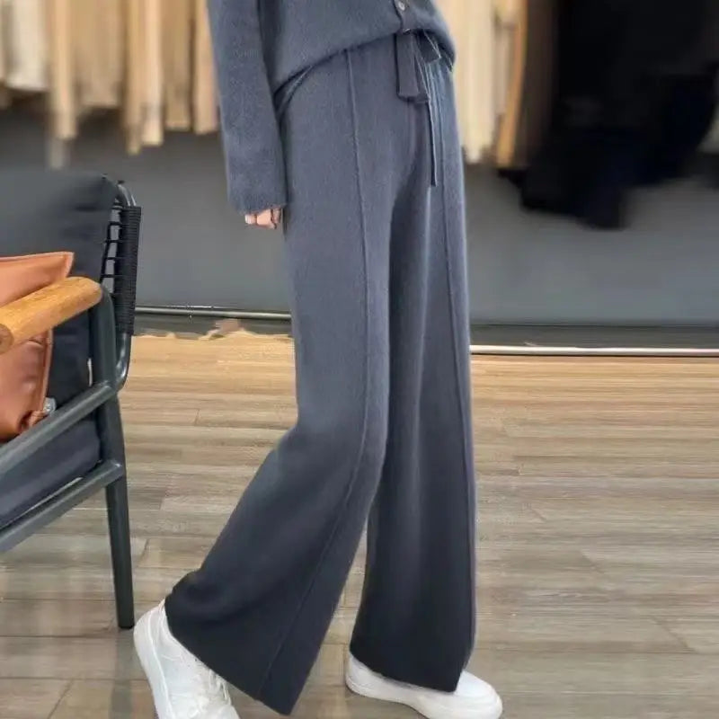 Wool Knitted Wide Leg Trousers for Women