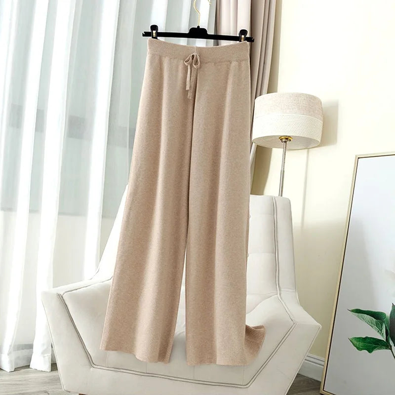 Knit High Waist Straight Ankle Pants for Women