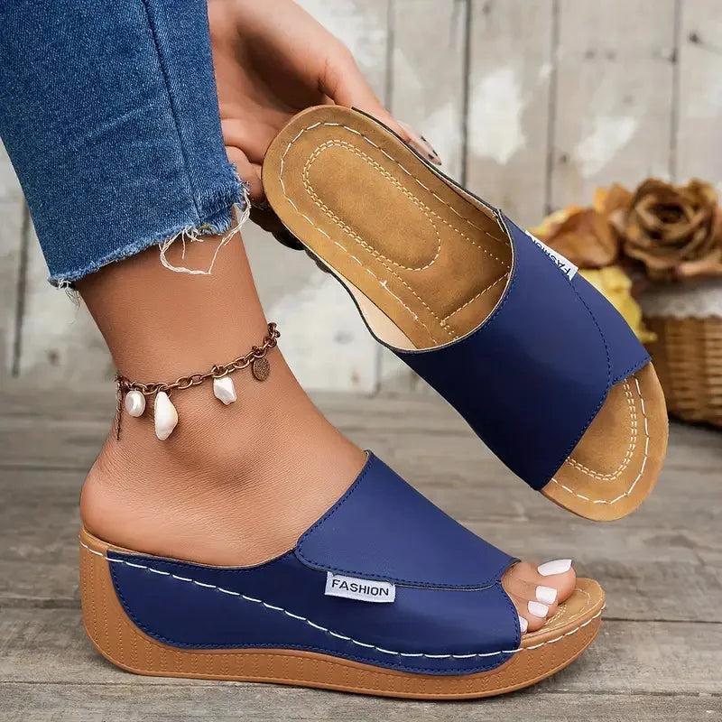 Wedge Sandals with Open Toe and Buckle Strap