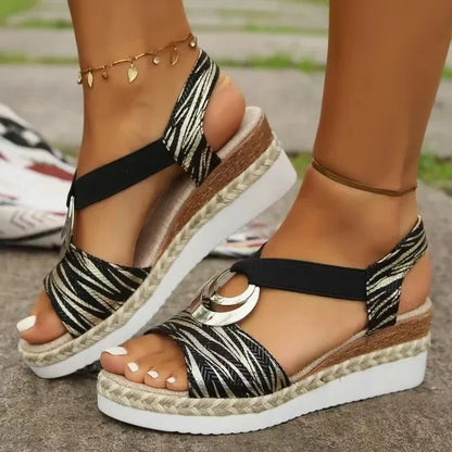 Women's Platform Sandals with Criss-Cross Straps and Ring Detail