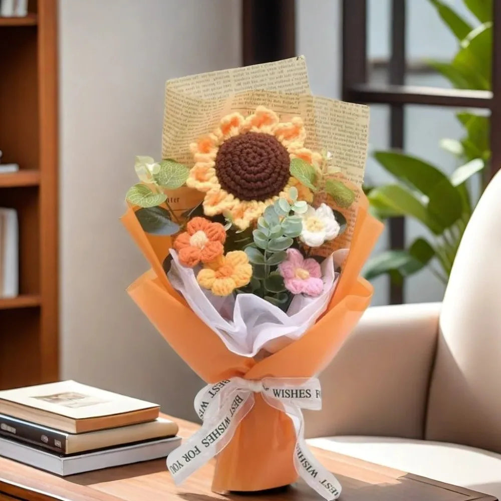 Handmade Sunflower Daisy Crochet Bouquet - Eternal Flower Gift