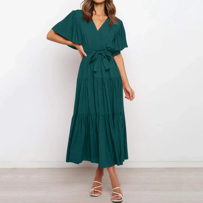 Chic Pink Klara™ Maxi Dress - Deep V-Neck