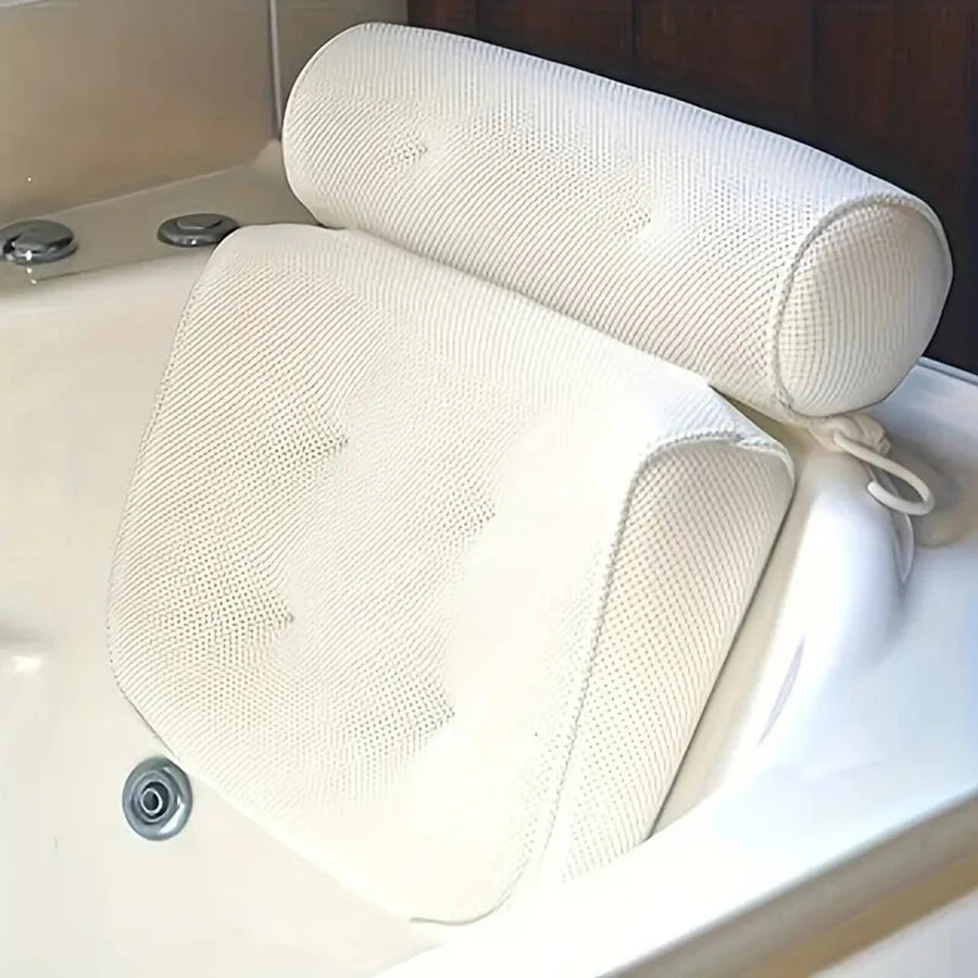 Luxury Bath Pillow – 3D Mesh, Suction, Neck Support