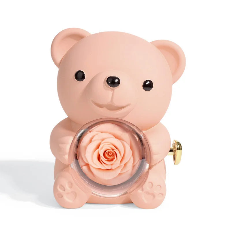 Rotating Bear Rose Jewelry Box – Gift for Her