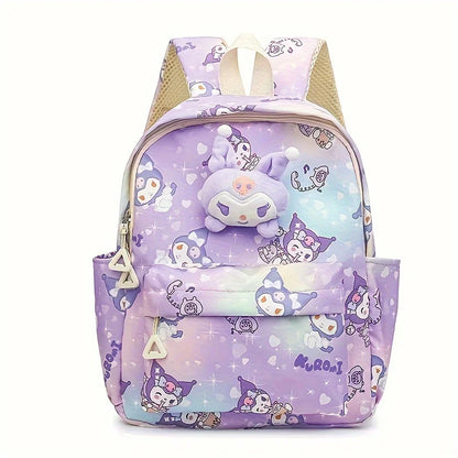 Kids Backpack with Character Print and Multiple Pockets