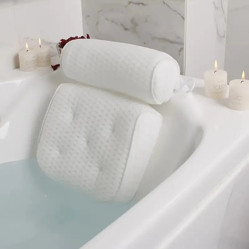 Luxury Bath Pillow – 3D Mesh, Suction, Neck Support