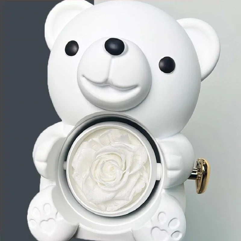 Rotating Bear Rose Jewelry Box – Gift for Her