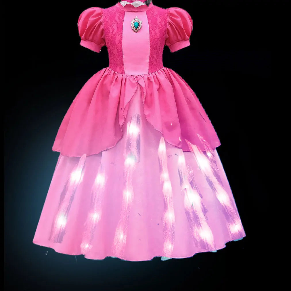 LED Princess Peach Costume Dress for Kids