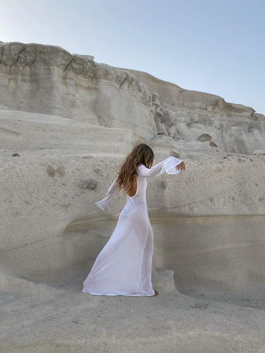 Elegant White Maxi Dress with Long Sleeves