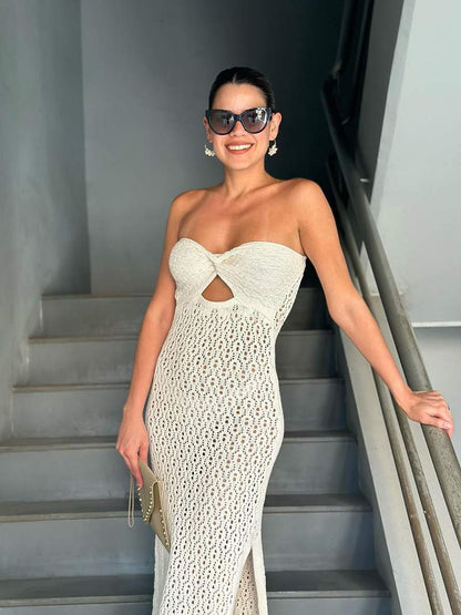 Elegant Off-Shoulder Transparent Maxi Dress