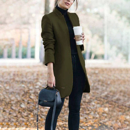 Women's Long Collarless Open Front Coat