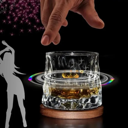 Rotating Whiskey Glass with Wooden Base – 160ml