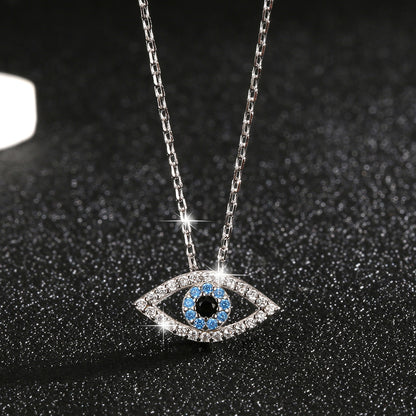 White Blue Zircon Evil Eye Necklace