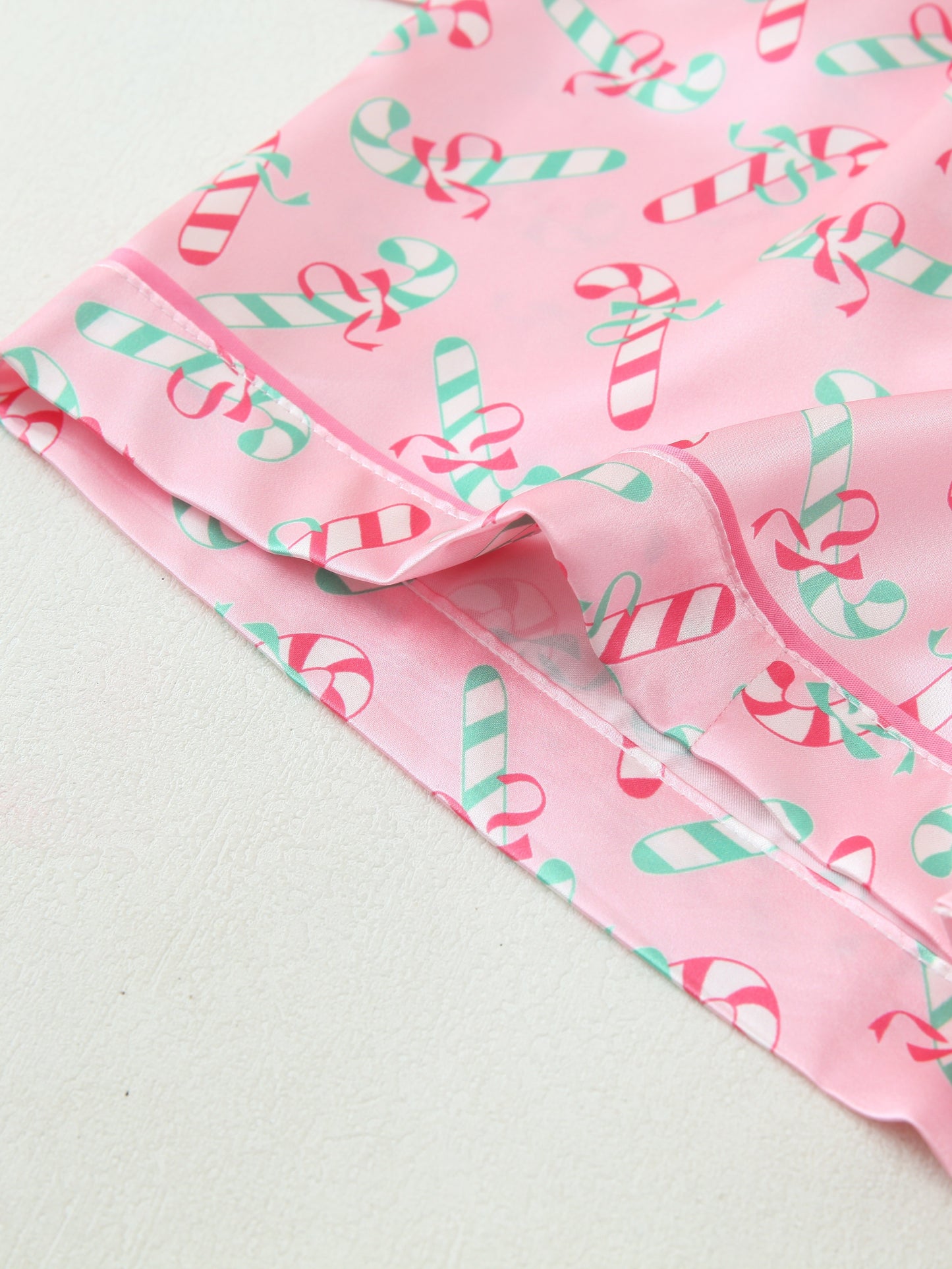 Short-Sleeve Button-Up Pajama Set with Christmas Print