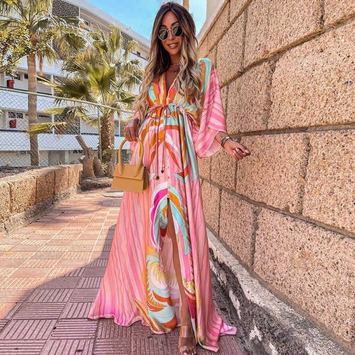 Elegant Abstract Maxi Dress with Slit