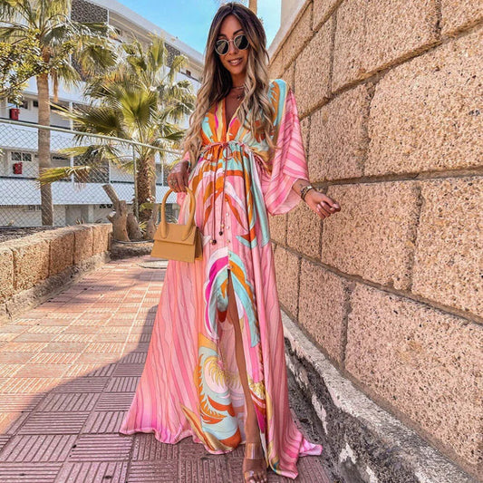 Elegant Abstract Maxi Dress with Slit