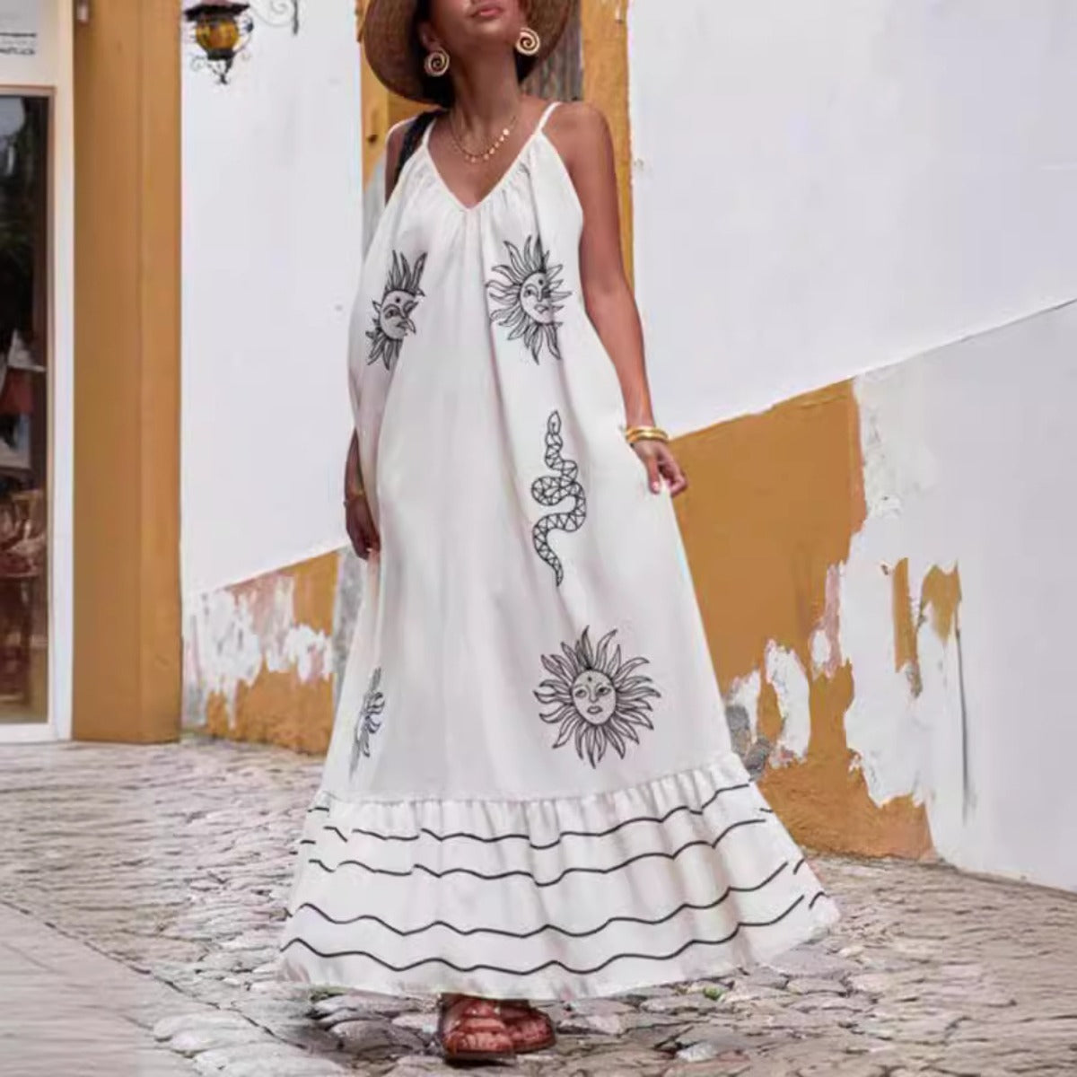 Floral Print Long A-Line Skirt with Sleeveless Top