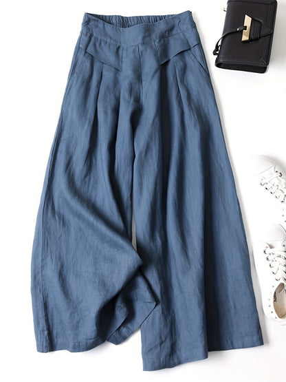 Women’s Wide-Leg Cropped Pants with Elastic Waistband