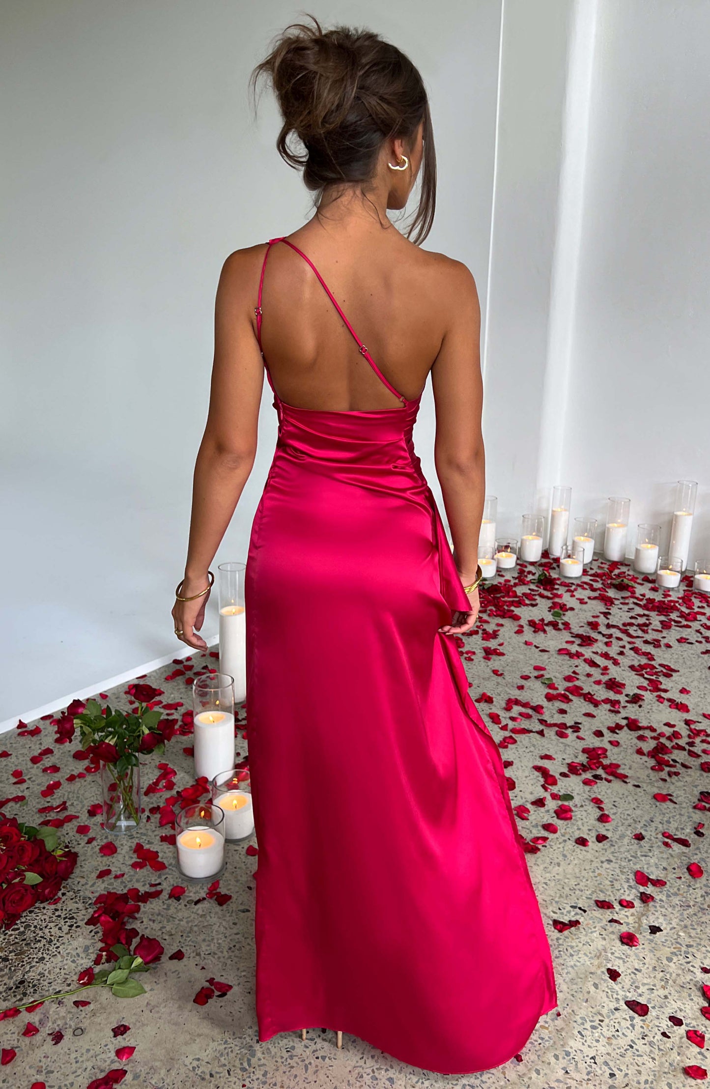 Elegant One-Shoulder Satin Maxi Dress