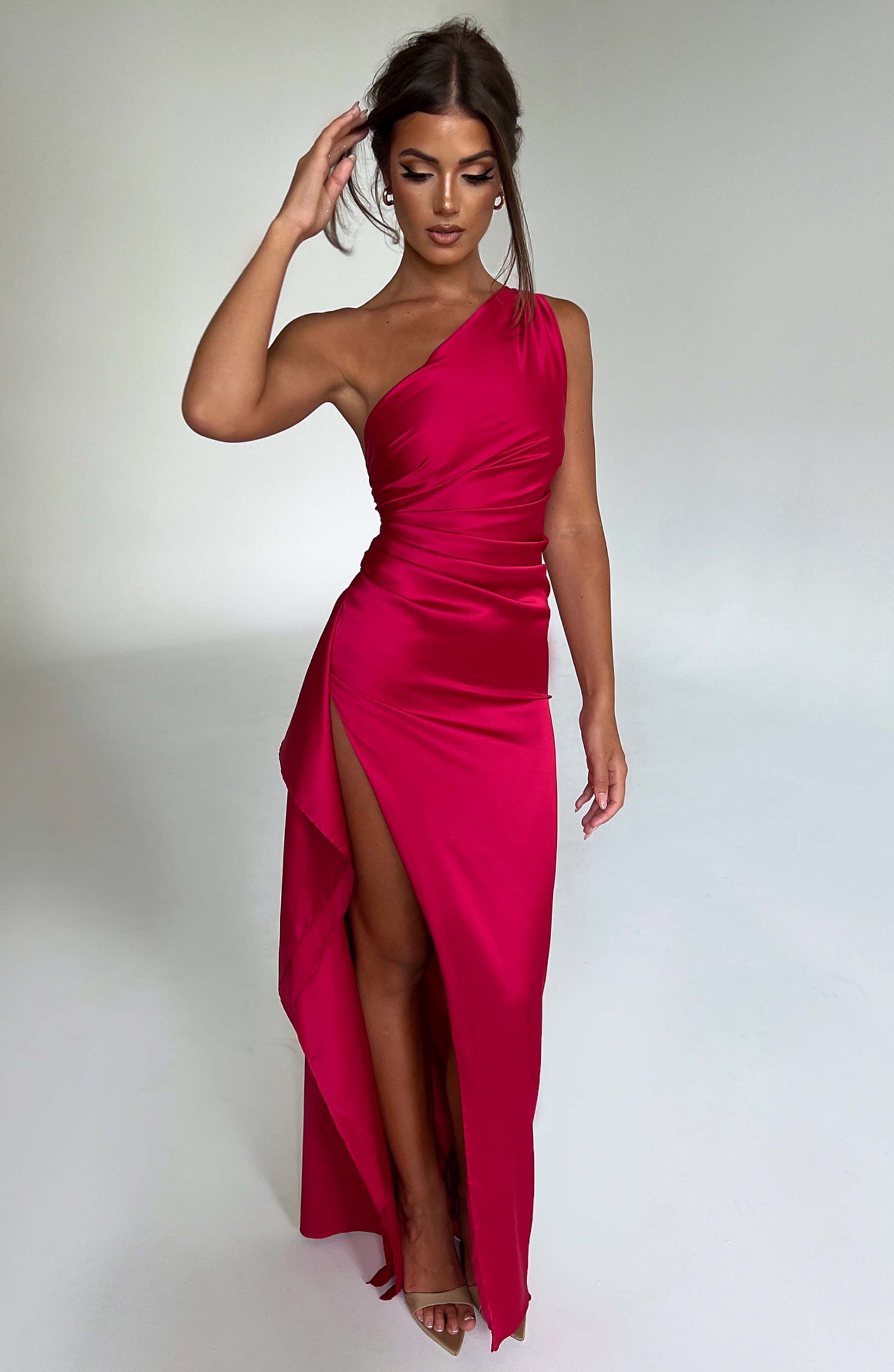 Elegant One-Shoulder Satin Maxi Dress
