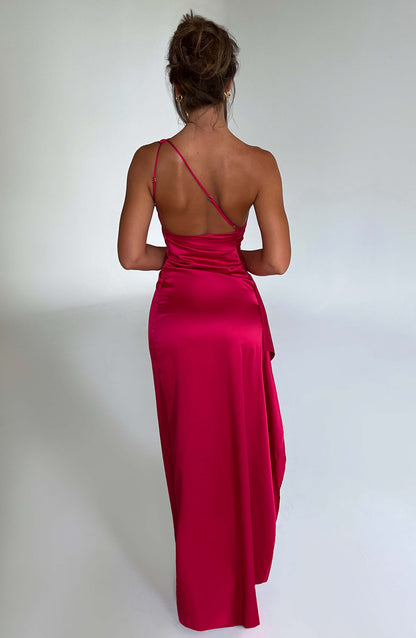 Elegant One-Shoulder Satin Maxi Dress