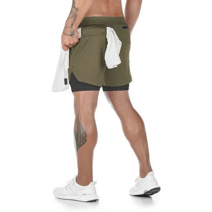 Men’s 2-in-1 Quick-Dry Training Shorts – Double Layer for Sport & Casual Use