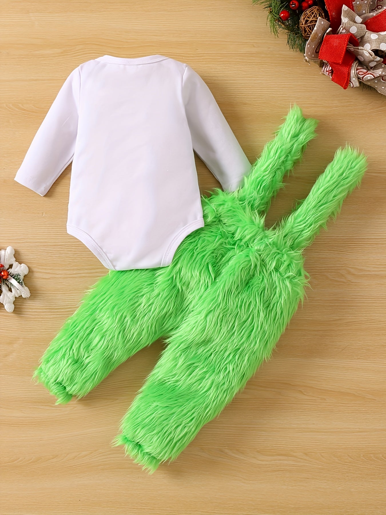 Festive Baby Bodysuit and Fuzzy Suspender Pants Set