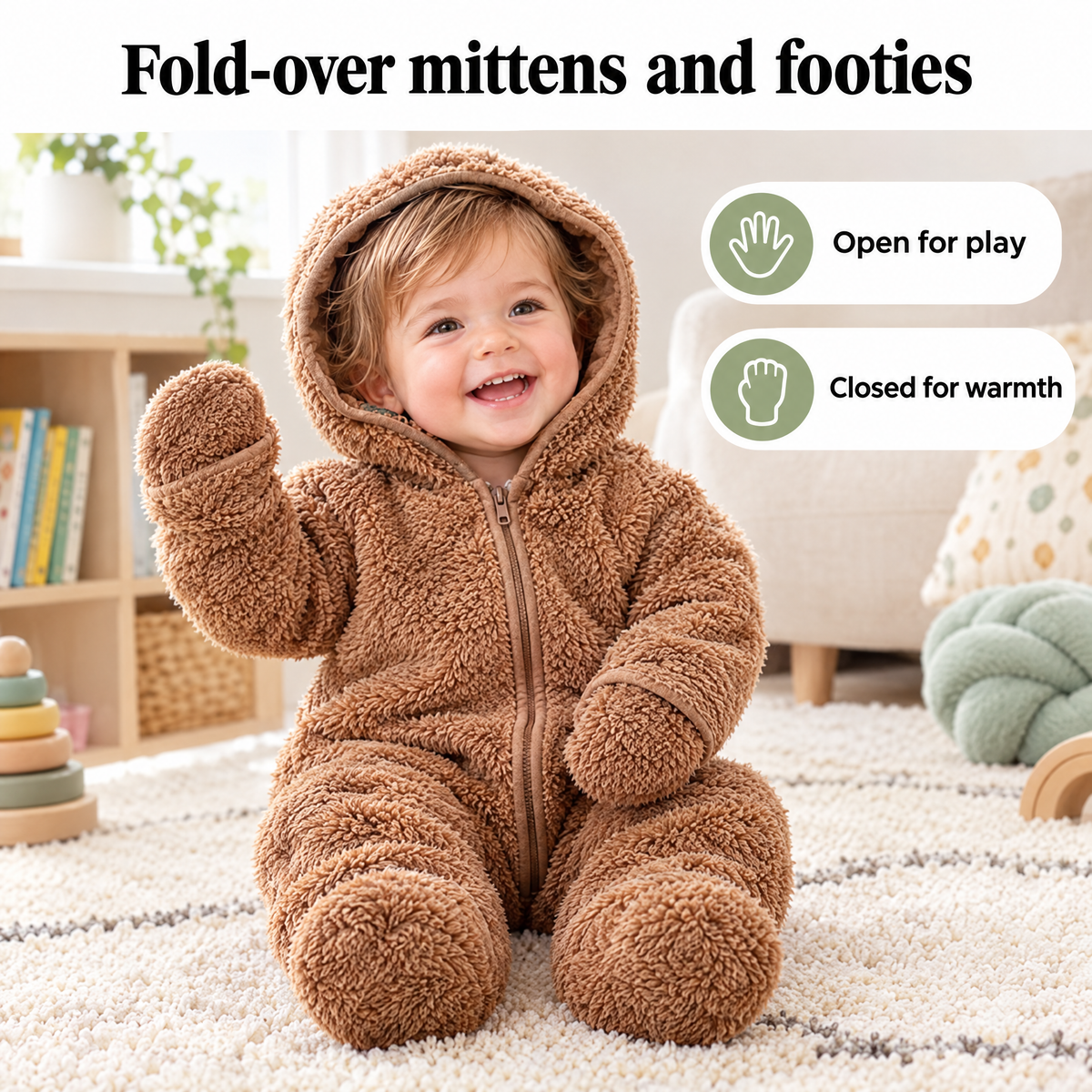Baby bear snowsuit – fold-over mittens and footies