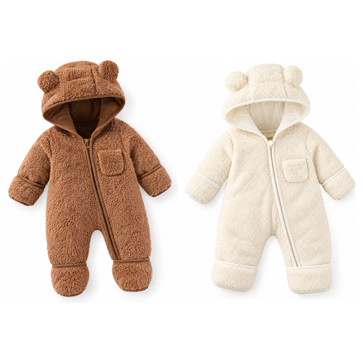 Baby bear snowsuit pack of 2, cocoa brown and cream