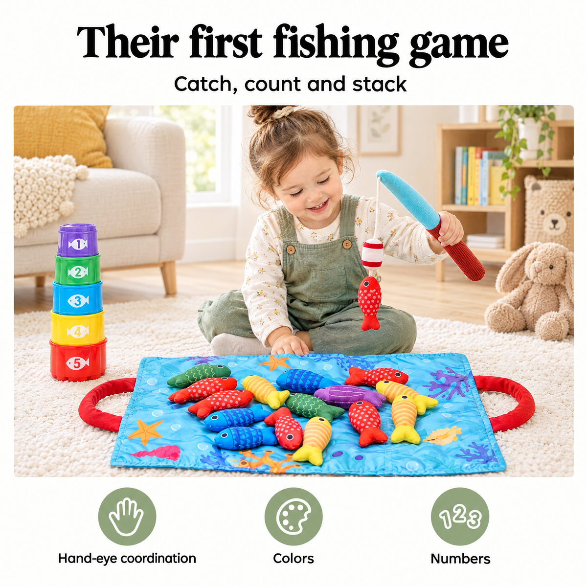 Toddler playing the baby fishing game