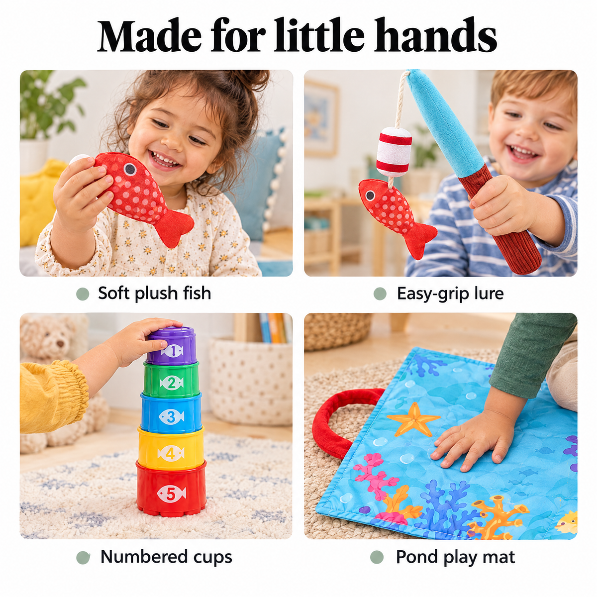 Soft fishing toy for baby made for little hands