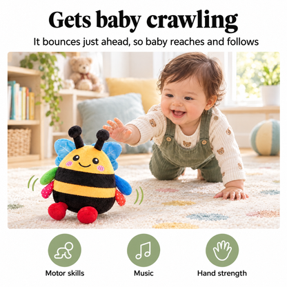 Bouncing bee baby toy encourages crawling and tummy time