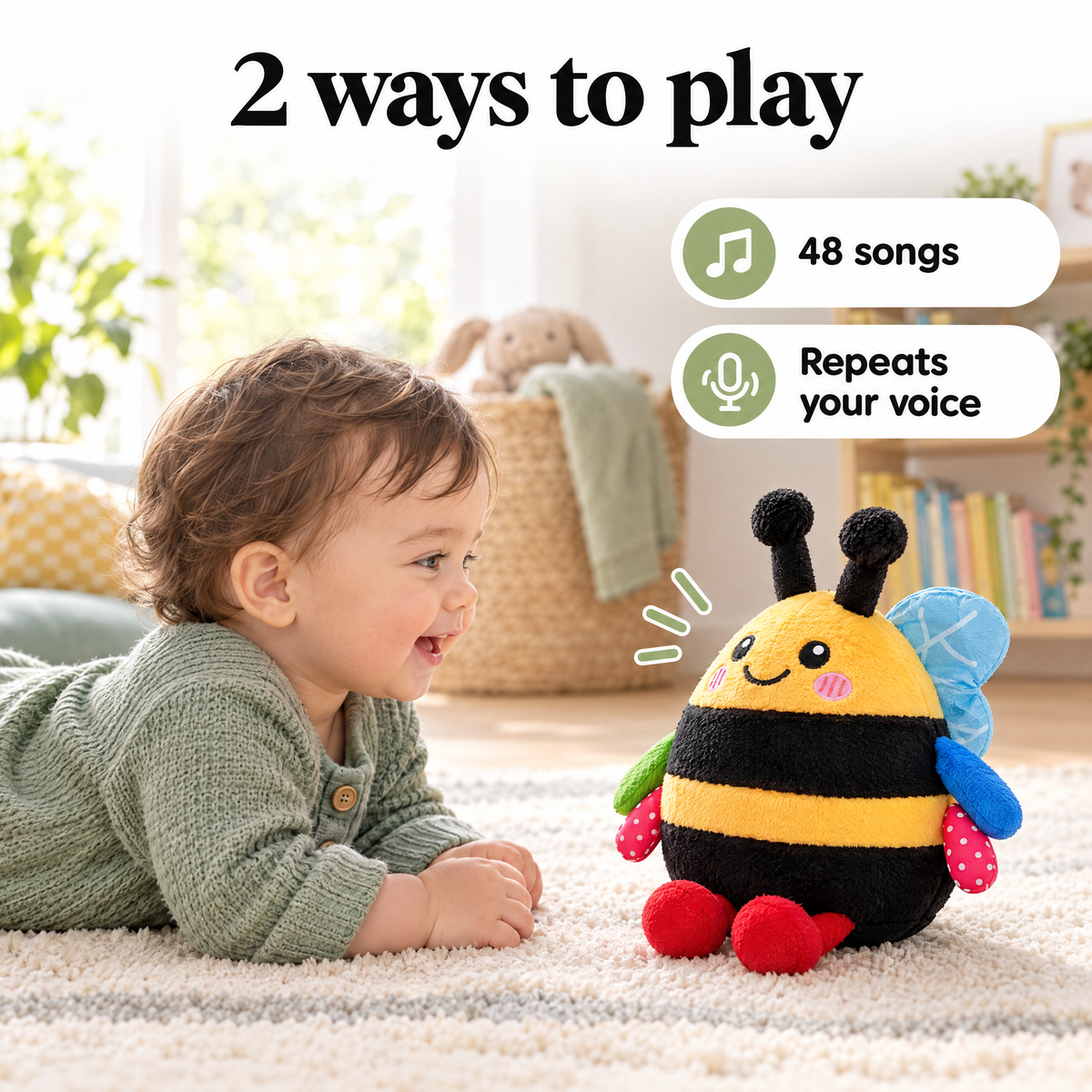 Musical bee baby toy with 48 songs and voice repeat