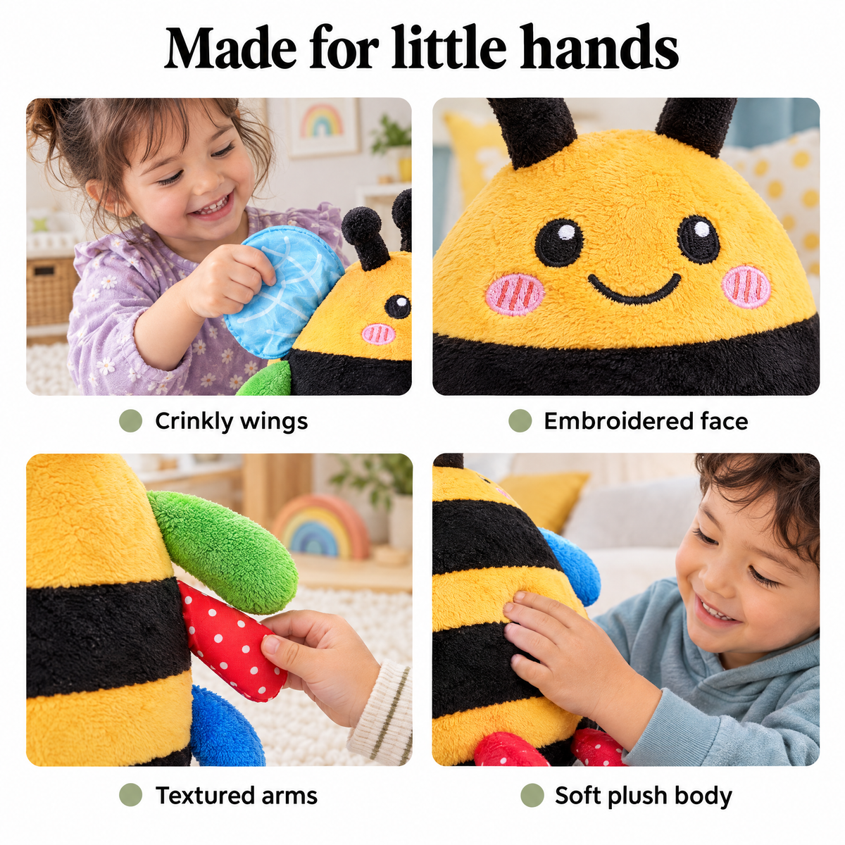 Bouncing bee baby toy soft textures