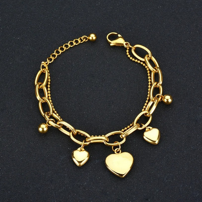 Stainless Steel Layers Heart Bracelet