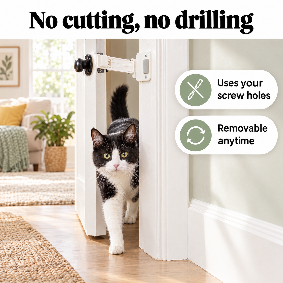 Cat door prop – no cutting, no drilling