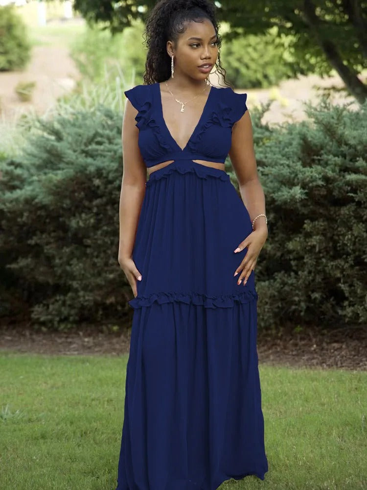 Seductive Backless Lace Maxi Dress