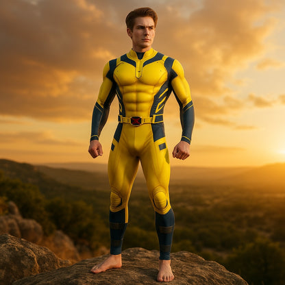 Full-Body Cosplay Jumpsuit with Printed Superhero Design